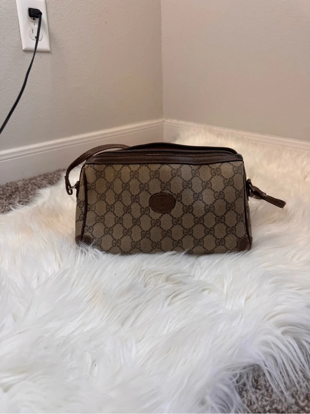 Vintage Gucci Brown & Beige GG Canvas Crossbody Bag
